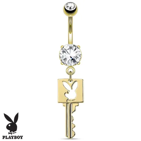 Piercing nombril Playboy plaqué or clef
