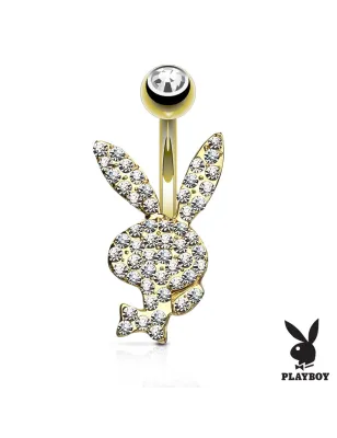 Piercing nombril Playboy plaqué or cristaux blancs