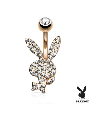 Piercing nombril Playboy plaqué or rose cristaux blancs