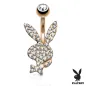 Piercing nombril Playboy plaqué or rose cristaux blancs