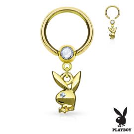 Piercing anneau captif pendentif Playboy doré