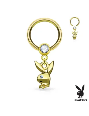 Piercing anneau captif pendentif Playboy doré