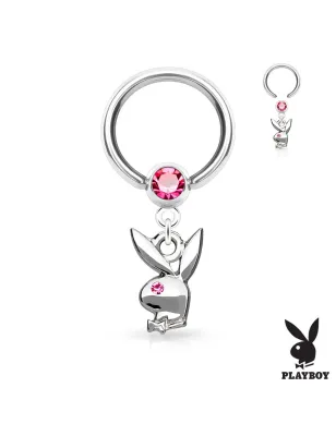Piercing anneau captif pendentif Playboy gemme rose
