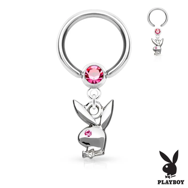 Piercing anneau captif pendentif Playboy gemme rose