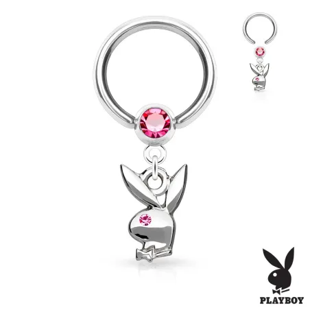 Piercing anneau captif pendentif Playboy gemme rose