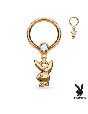 Piercing anneau captif pendentif Playboy or rose