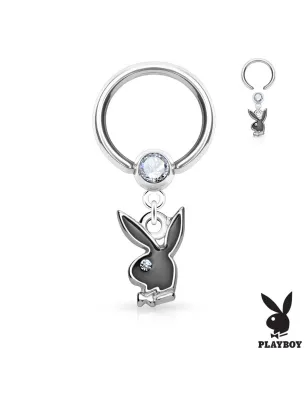 Piercing anneau captif pendentif Playboy noir