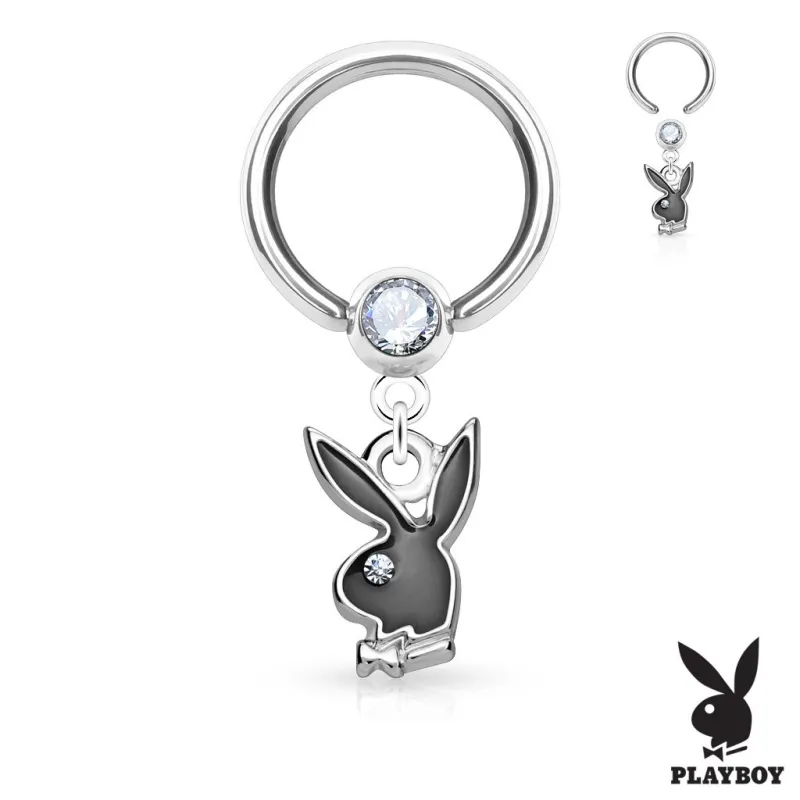 Piercing oreille anneau captif pendentif Playboy noir