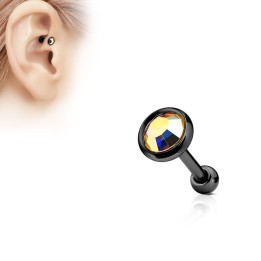 Piercing cartilage noir disque plat strass aurore boréale