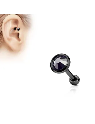 Piercing cartilage noir disque plat strass noir
