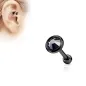 Piercing cartilage noir disque plat strass noir