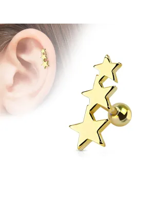 Piercing Oreille Helix Tragus Etoiles Doré