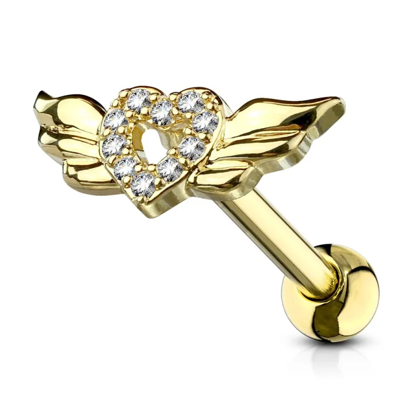 Piercing oreille cartilage coeur avec ailles d'ange plaqué or Piercing oreille cartilage coeur avec ailles d'ange plaqué or