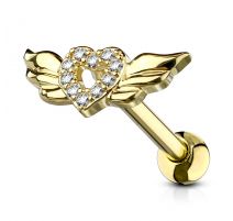 Piercing cartilage coeur avec ailles d'ange plaqué or