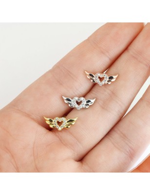 Piercing cartilage coeur avec ailles d'ange plaqué or rose