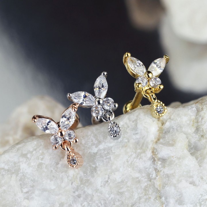 Piercing cartilage papillon et larme plaqué or