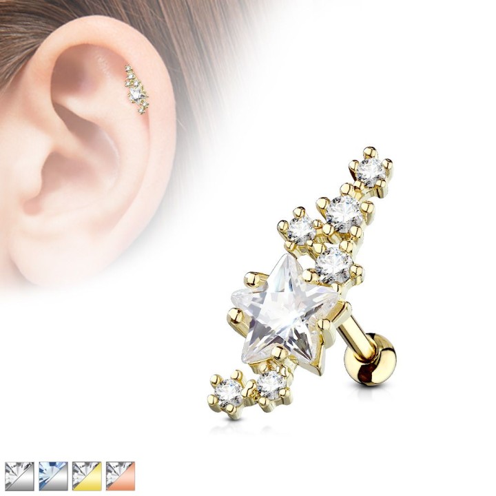 Piercing cartilage étoile et cluster plaqué or