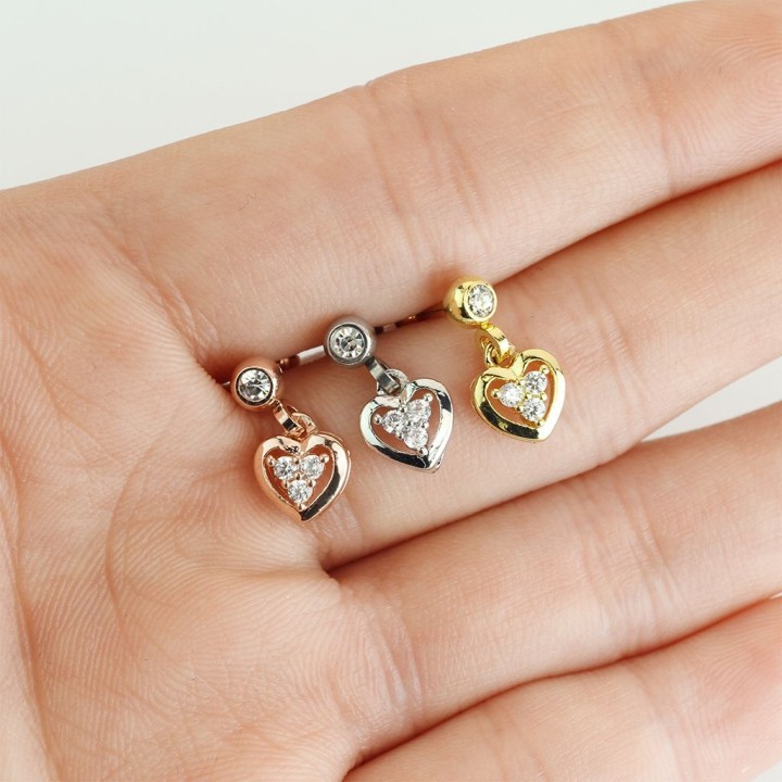Piercing cartilage pendentif coeur gemmes plaqué or rose