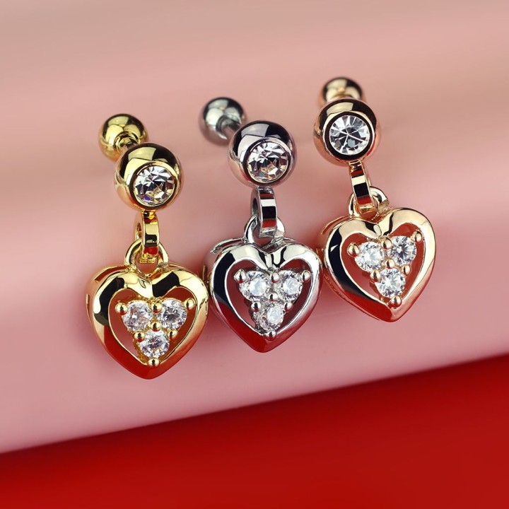 Piercing cartilage pendentif coeur gemmes plaqué or rose