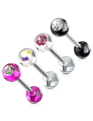 Lot de 4 Piercing langue Billes acrylique Strass