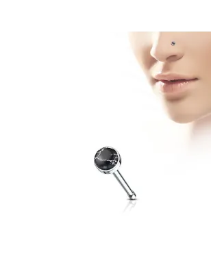 Piercing nez tige droite pierre agate noire