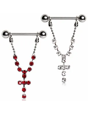 Piercing téton pendentif croix gemmes