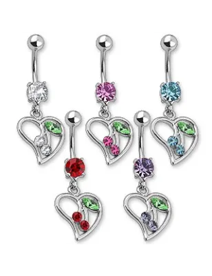Piercing Nombril Pendentif Coeur et Cerise - Bijou Piercing Nombril