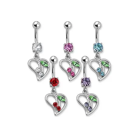 Piercing Nombril Pendentif Coeur et Cerise - Bijou Piercing Nombril