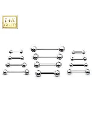 Piercing Barbell en Or Blanc 14 Carats (langue, oreille, teton)