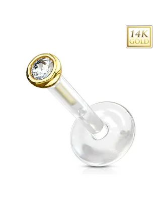 Piercing oreille labret Bioplast et Or jaune 14K Gemme