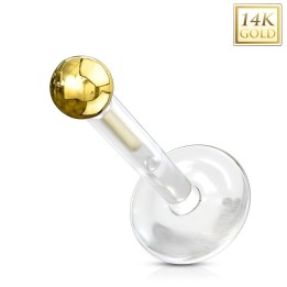 Piercing labret Bioplast + Boule Or jaune 14 carats véritable  - Bijou Piercing Labret