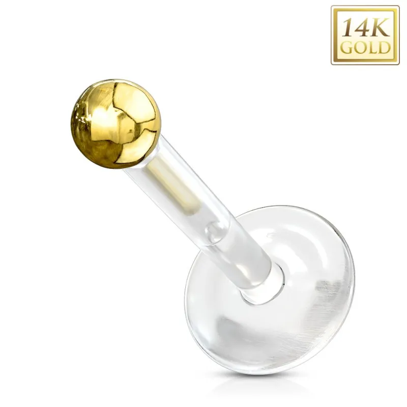 Piercing oreille labret Bioplast + Boule Or jaune 14K véritable