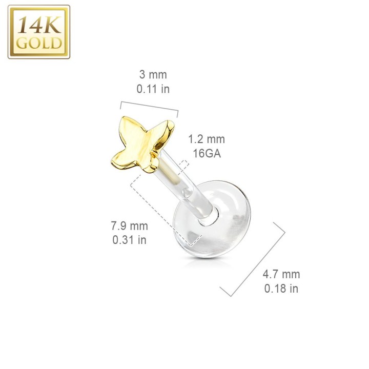 Piercing labret Bioplast et Or 14K Papillon