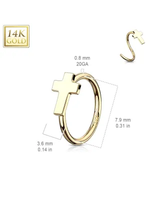 Piercing nez Anneau Or 14 Carats croix