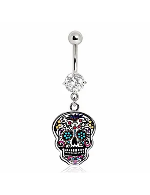 Piercing nombril floral sugar skull