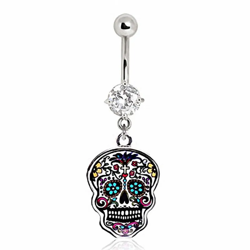 Piercing nombril floral sugar skull