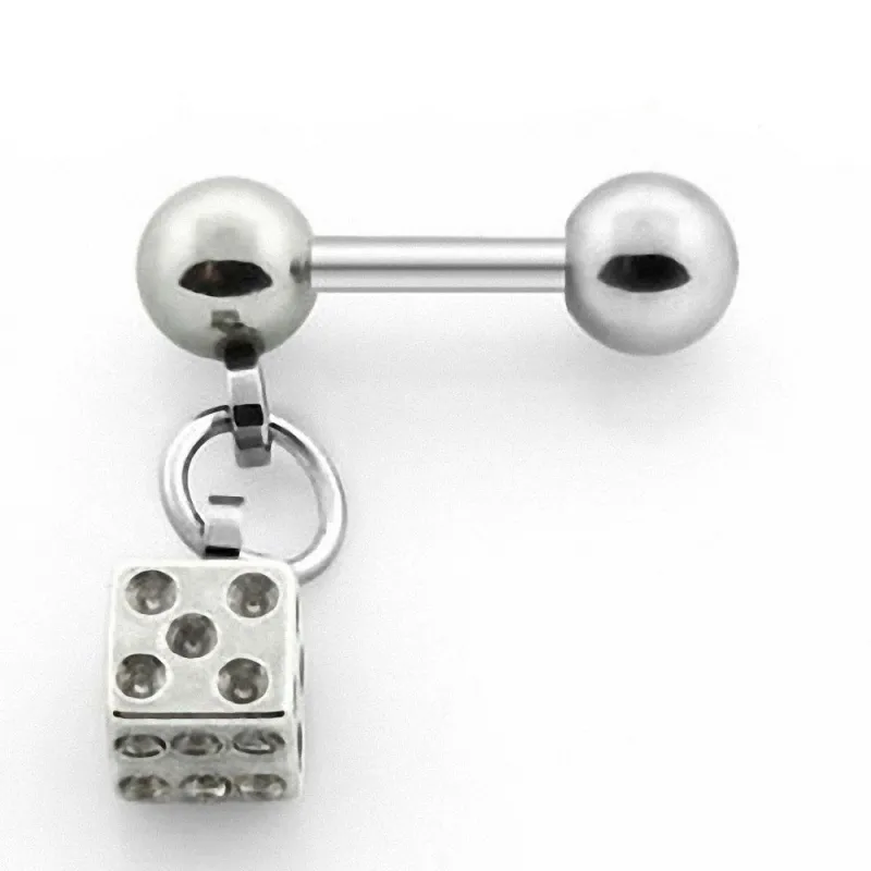 Piercing hélix acier pendentif dé