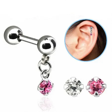 Piercing hélix acier pendentif zircon