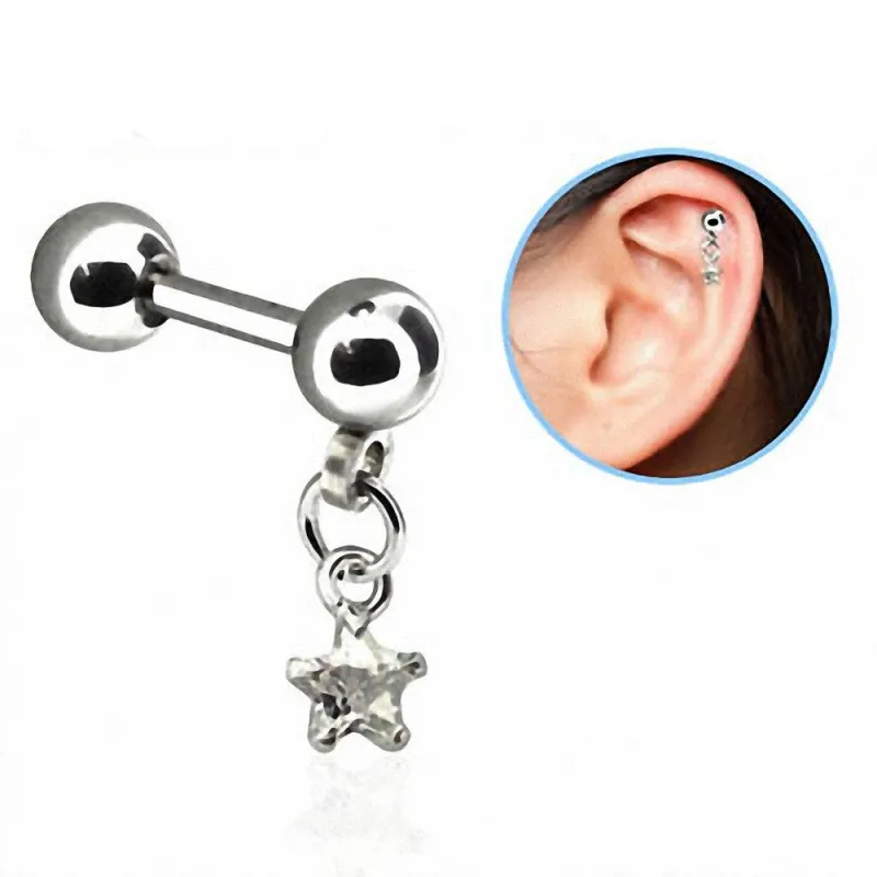 Piercing hélix acier pendentif zircon étoile