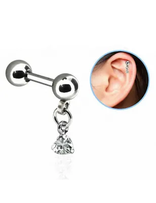 Piercing hélix acier pendentif zircon coeur