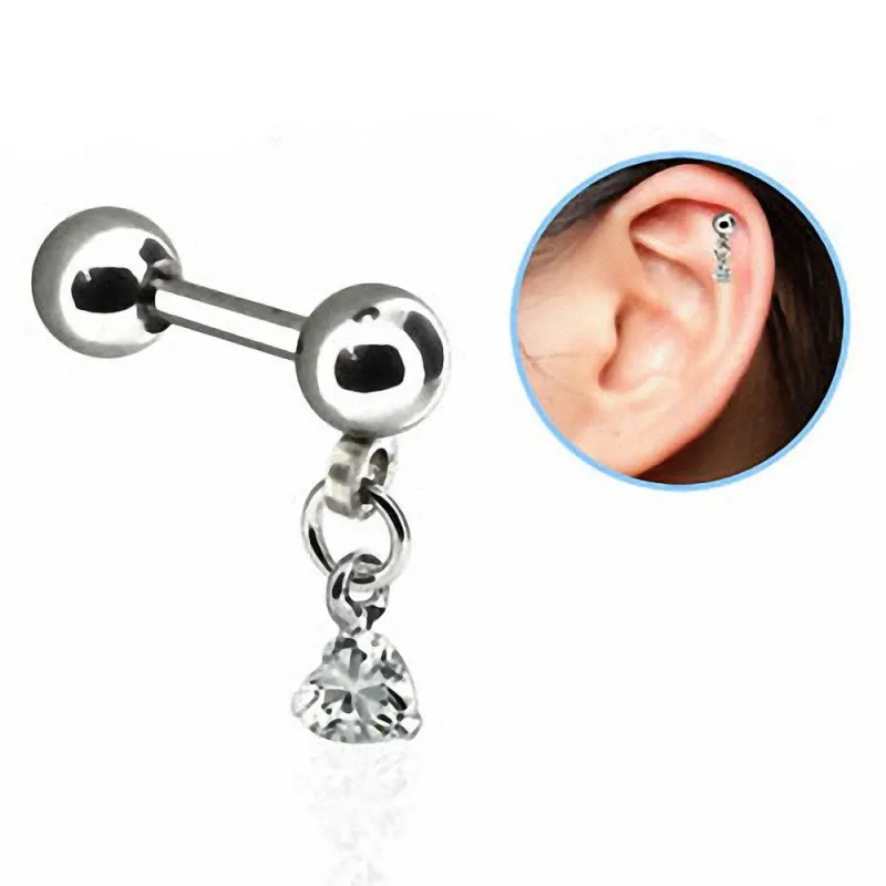 Piercing hélix acier pendentif zircon coeur