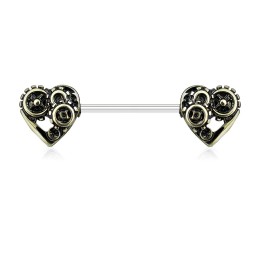 Piercing téton coeurs steampunk doré