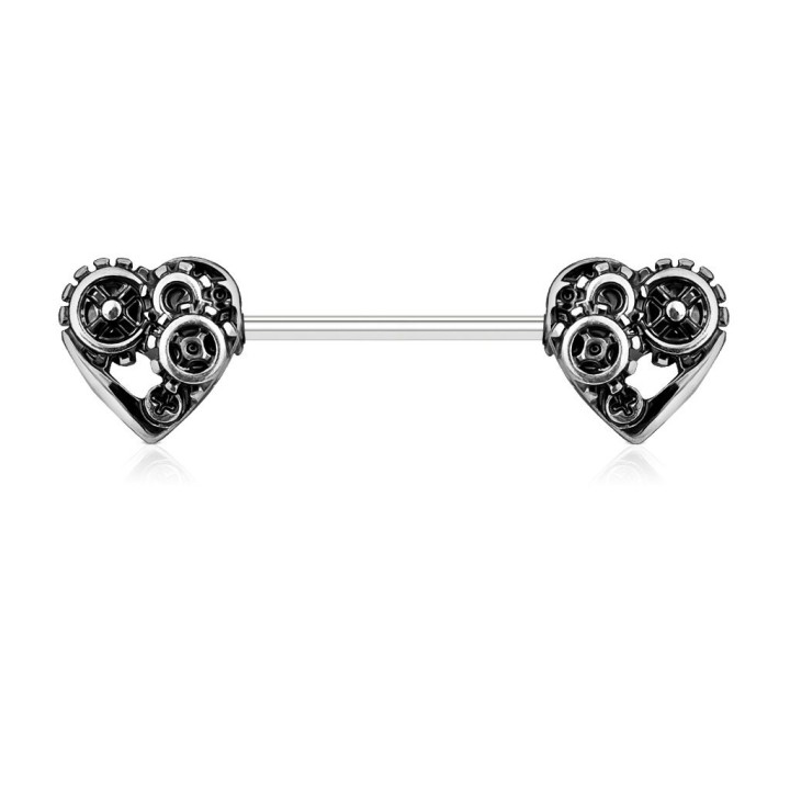 Piercing téton coeurs steampunk argenté