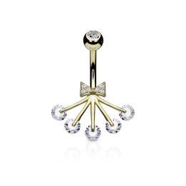 Piercing nombril ruban et éventail 5 strass plaqué or