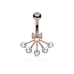 Piercing nombril ruban et éventail 5 strass plaqué or rose