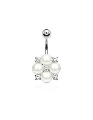 Piercing nombril perles blanches et cristaux
