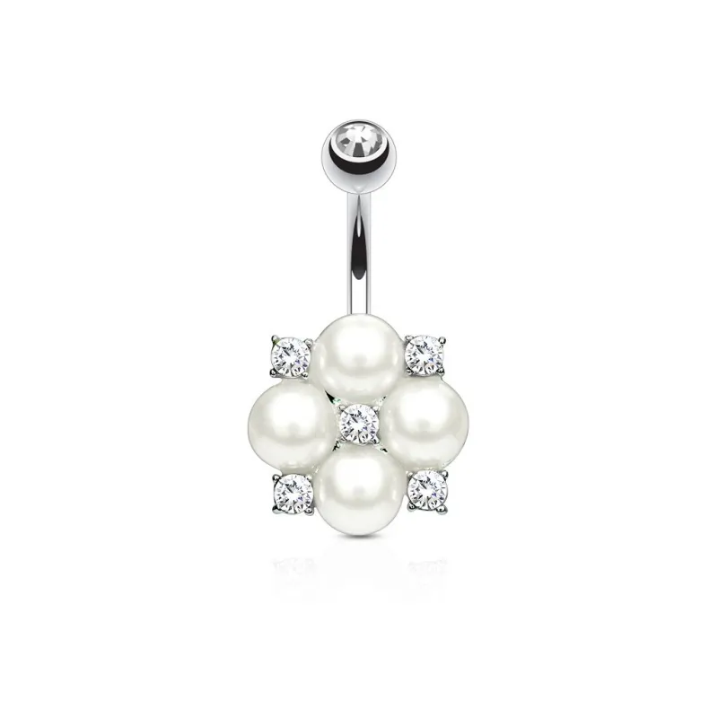 Piercing nombril perles blanches et cristaux