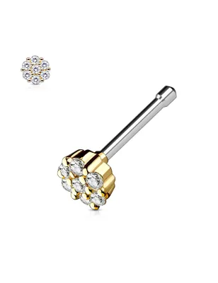 Piercing nez tige droite sept gemmes doré