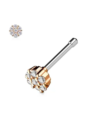 Piercing nez tige droite sept gemmes or rose