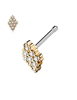 Piercing nez tige droite losange neuf gemmes or rose